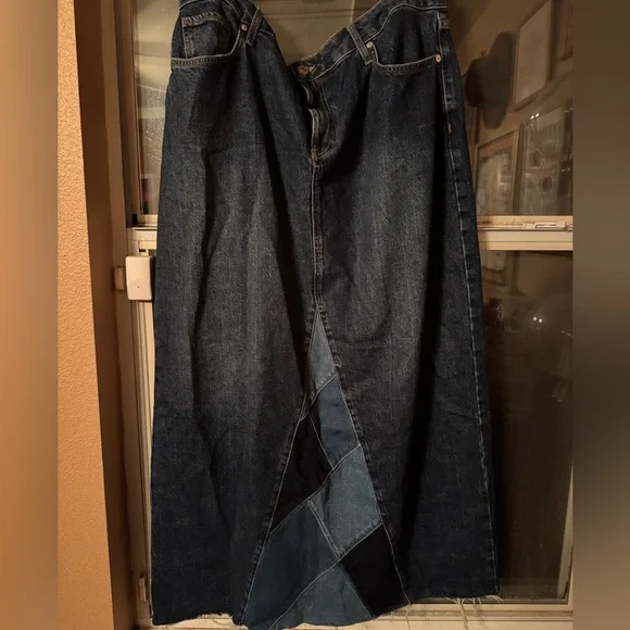 Dark Denim Maxi Skirt with Denim Block Details - Picture 1 of 4